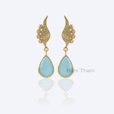 Designer Chalcedony Earrings, Aqua Chalcedony 10x14mm Pear Sterling Silver Earrings, Aqua Chalcedony Earrings, Gold Plated Earrings
